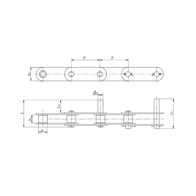 확장된 핀이 있는 스테인리스 스틸 이중 피치 컨베이어 체인